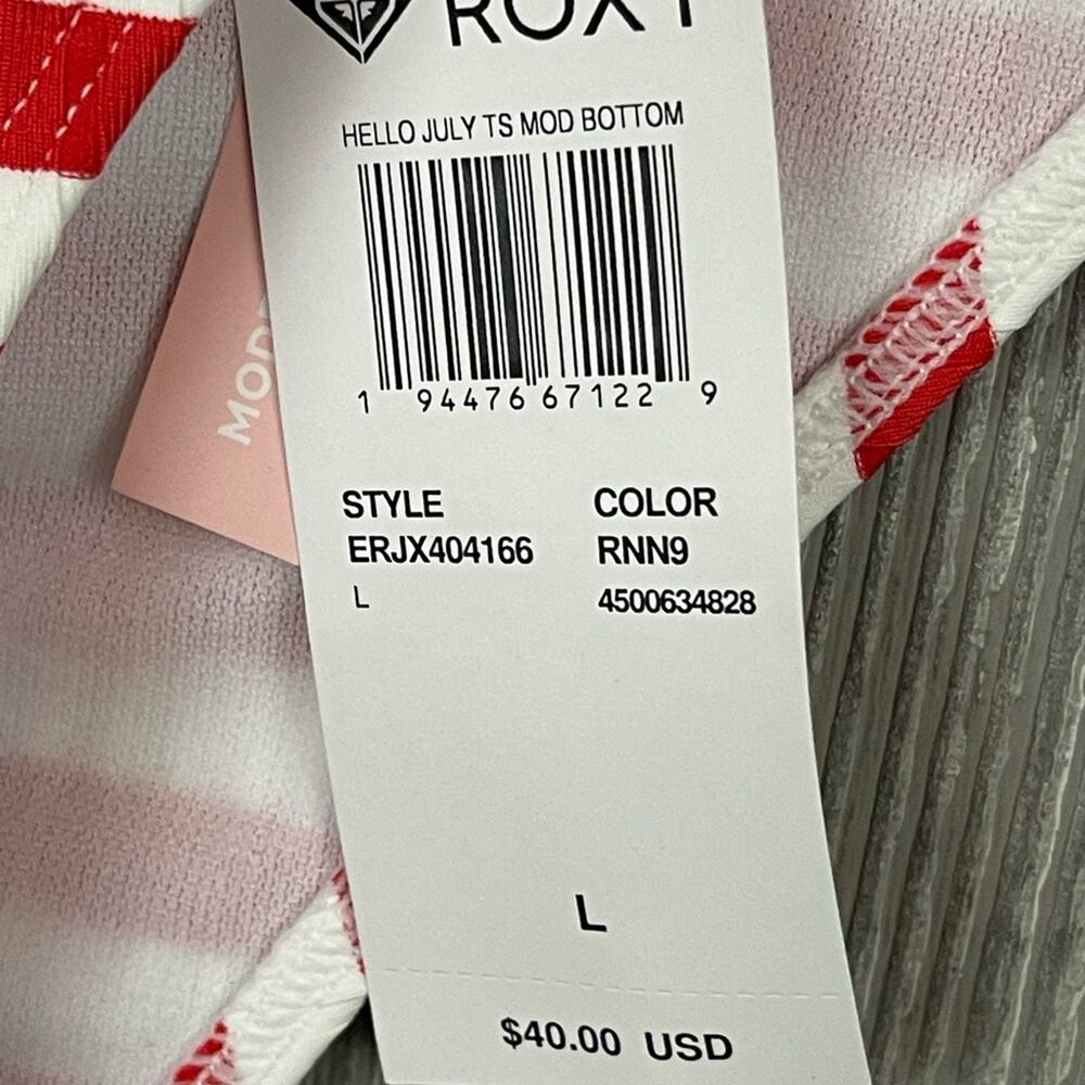 Roxy Hello July Tie String Red and White Ruffled Bikini Bottom Size L NWT - Picture 9 of 12
